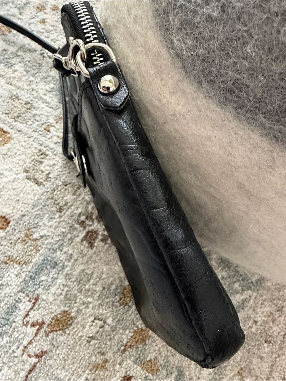 LEATHER Black Embossed Floral Crossbody Phone Bag with Adjustable Strap